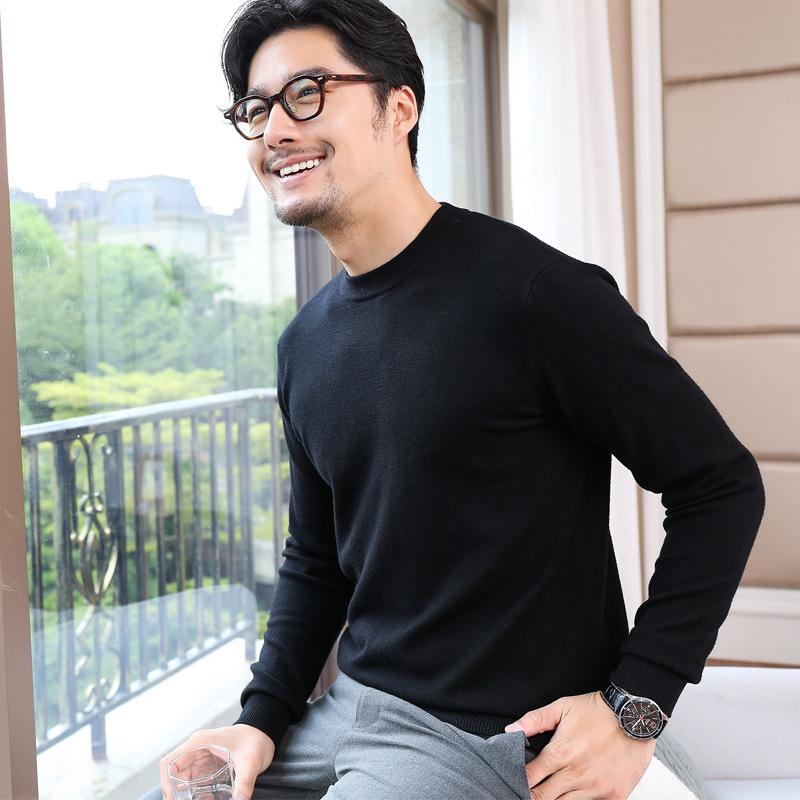 2021 Men's Korean Knitted Round Neck Sweater - Loose Fit, Solid Color, Plus Size, Long Sleeve Pullover for Spring & Autumn