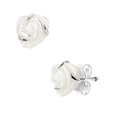 293209C01 Moment White Rose In Bloom Stud Silver Earrings