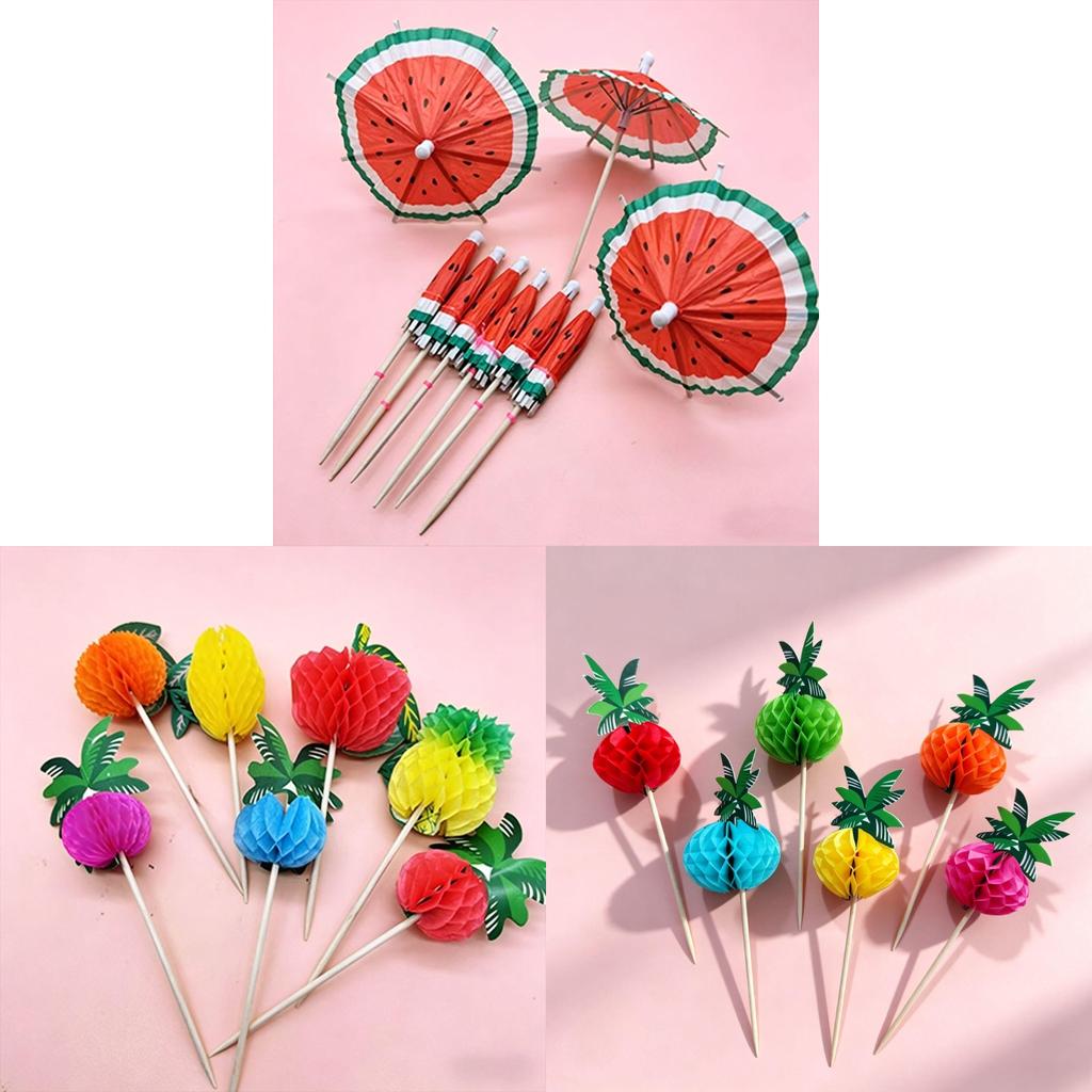 Hawaiian Tissue Paper Umbrella Fruit Stick Swizzles For Party Table Centerpieces