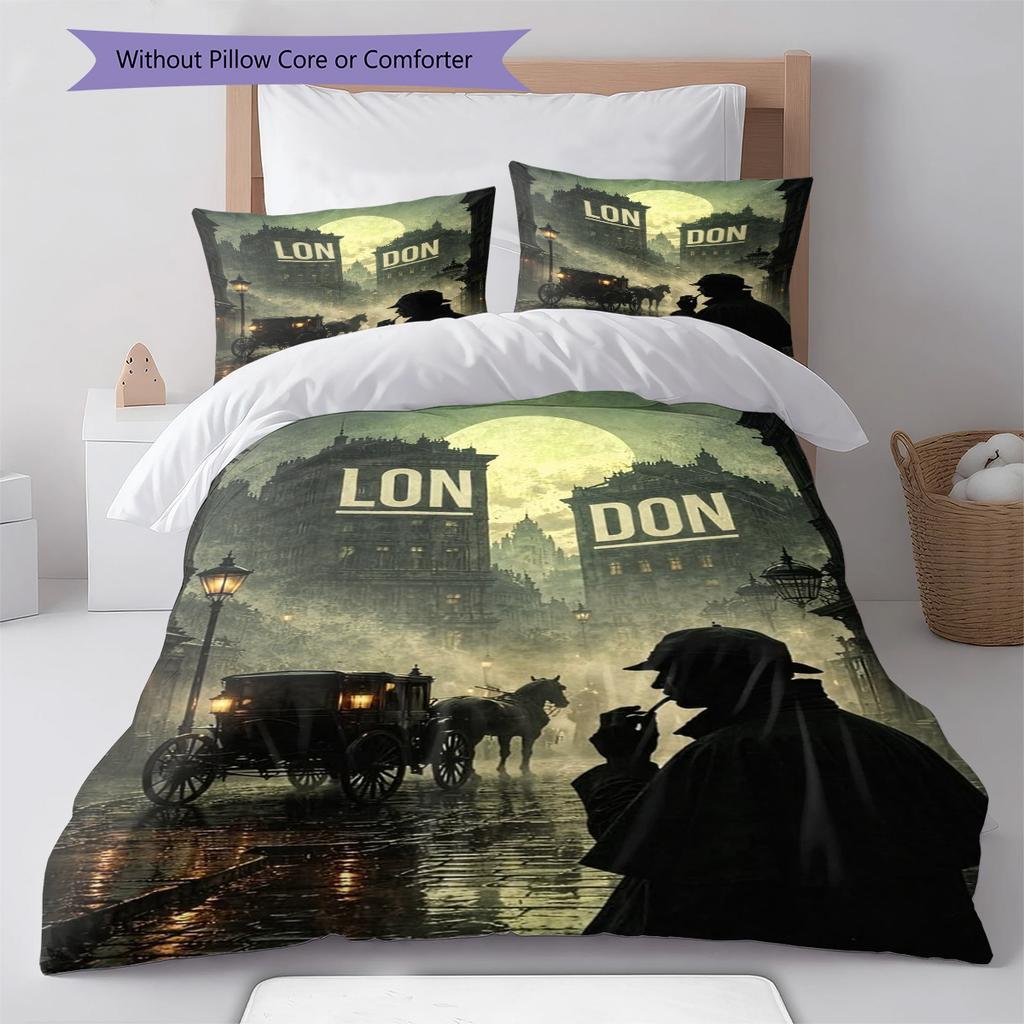Sherlock Pattern Bedding Set Quilt Cover Pillowcase Home Decor Gift (1 * duvet cover + 2 * pillowcase, without core)