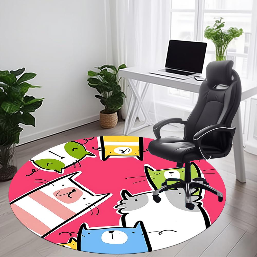1pc Cat Family Office Round Area Rug, Indoor Mat Suitable ForOffice, Under Office Chairs Bedroom Living Room Home Decor, Room Deco 112