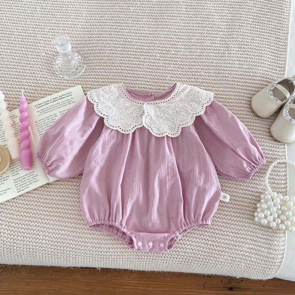 Stylish Autumn Newborn Girls' One-Piece Outfit with Large Lapel
