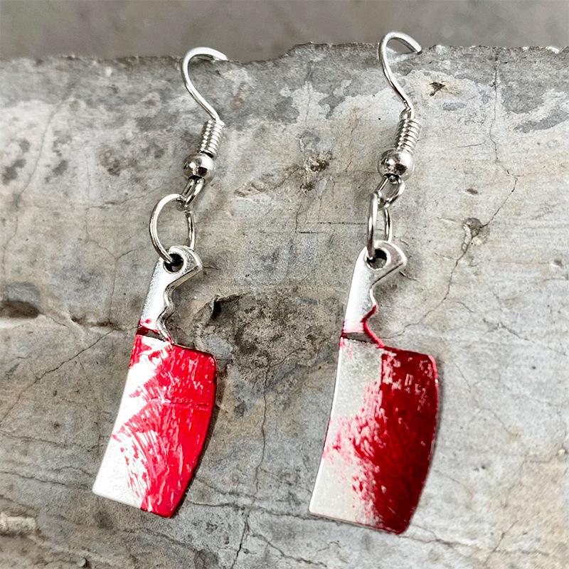Halloween Bloodstain Scissors & Axe Dagger Earrings for Women - Exaggerated Party Accessories