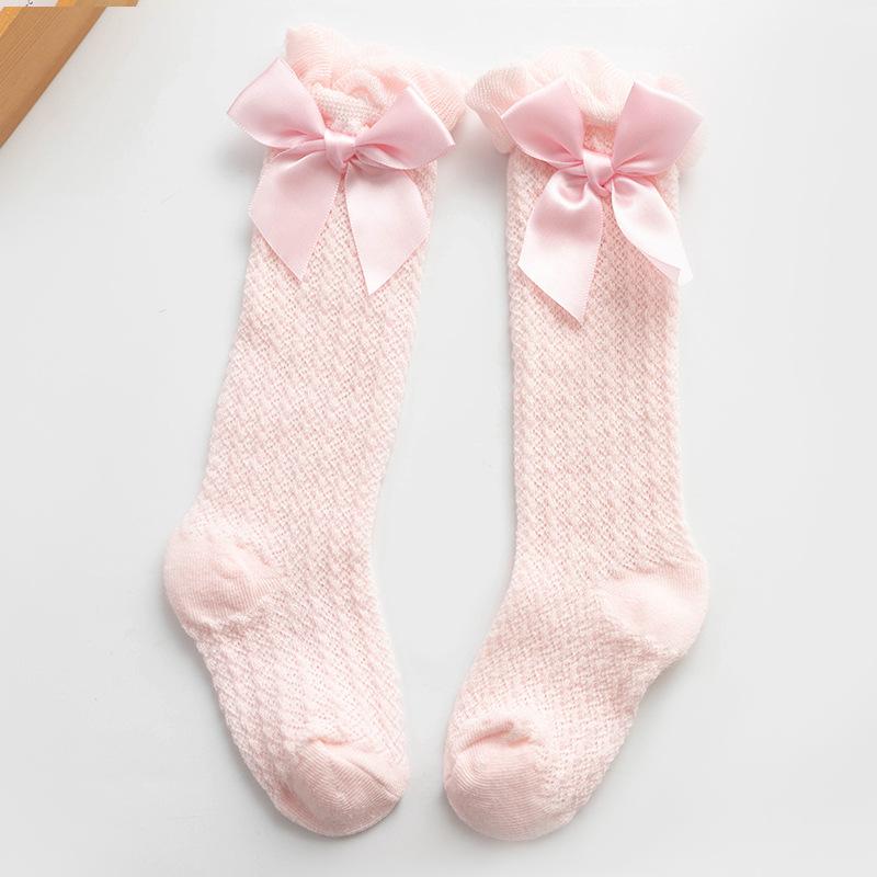 Newborn Baby Girls Socks for Kids Toddlers Girls Big Bow Knot Knee High Long Soft Cotton Summer Children Mesh Socks