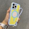 Strap Lanyard Contrast Color Magnetic For Magsafe Case For iPhone 15 14 16 Pro Max Wrist Strap Rope Soft Bumper Shockpoof Cover