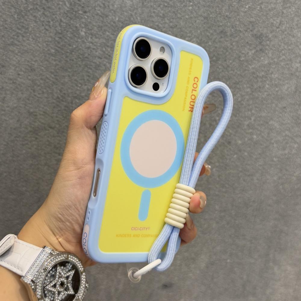Strap Lanyard Contrast Color Magnetic For Magsafe Case For iPhone 15 14 16 Pro Max Wrist Strap Rope Soft Bumper Shockpoof Cover