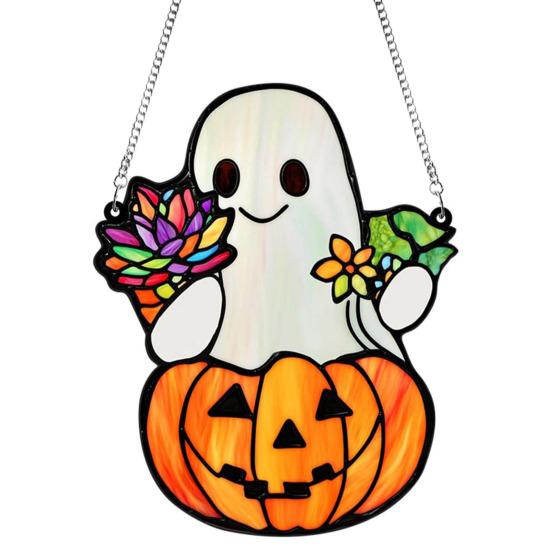 Halloween Cute Ghost Suncatcher Stained Glass Style Acrylic Window Hanging Ghost Light Catcher for Window Wall Decor