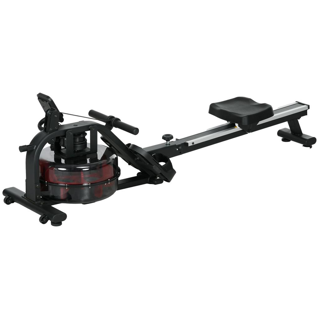Water Rowing Machine, Indoor Foldable Rower, 6 Resistance Levels, LCD Screen, Black PC Steel