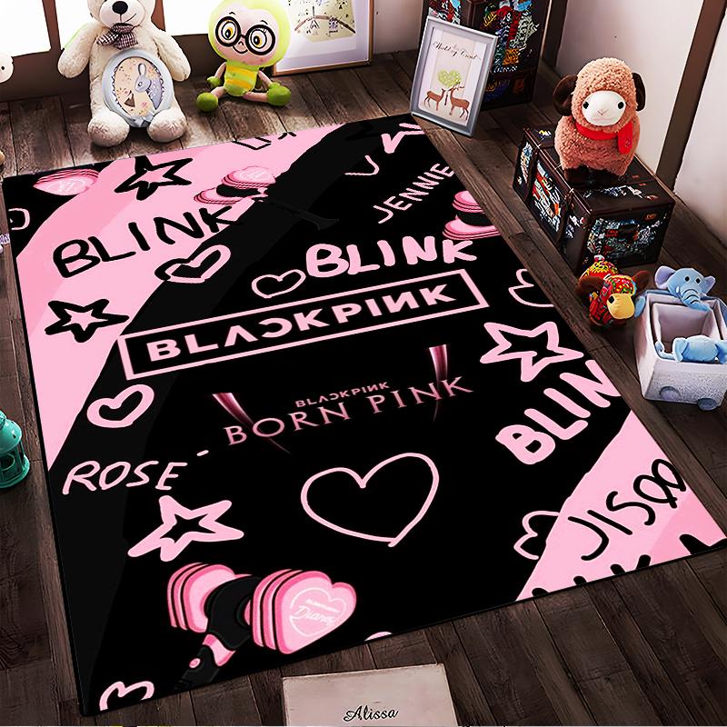 Blackpink Born Pink Herz Design Teppich Rutschfester Teppich geeignet für Wohnzimmer- und Schlafzimmer-Sofas