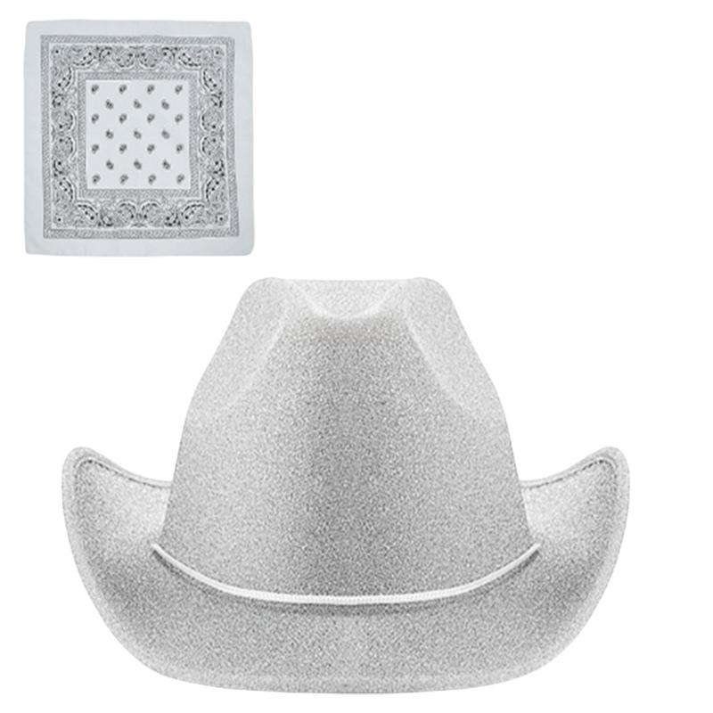 Бандана Блестящие Ковбойские Шляпы Шляпа Невесты Шляпа Панама для Девичника Ковбойские Шляпы для Клуба Сценических Шоу серебряный