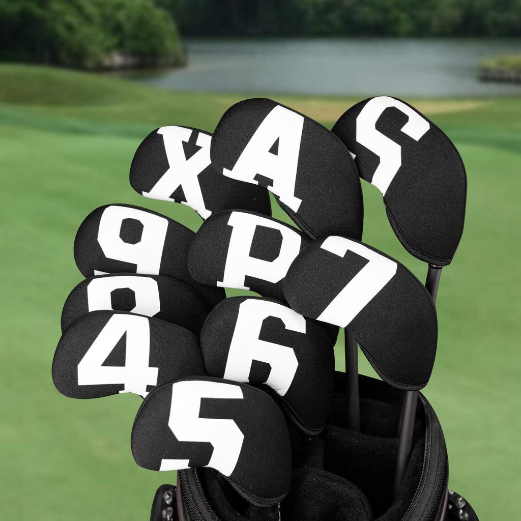 Golf Iron Headcover Neoprene Colorful Numbered Iron Headcovers Style 2 Set, Material, (Black - (10pcs))