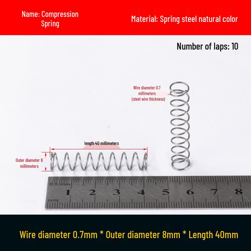 Druckfeder mit Rückstellfunktion aus Federstahl, 0,7 mm Drahtdurchmesser, 8-12 mm Außendurchmesser