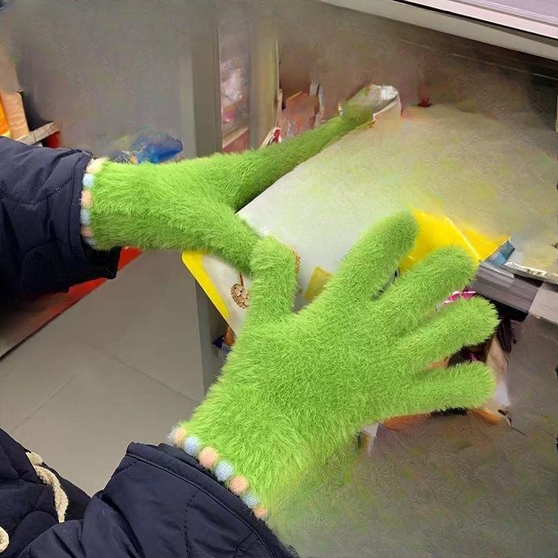 

Милые плюшевые перчатки-варежки в виде желейных бобов, перчатки без пальцев для сенсорного экрана, студенческие велосипедные перчатки, зимние бархатные утолщенные теплые перчатки One size