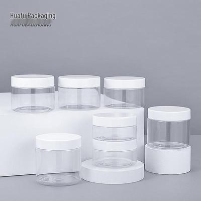 Průhledná PET láhev 100 ml se širokým hrdlem 68 mm s hliníkovým víčkem pro krémy a masky