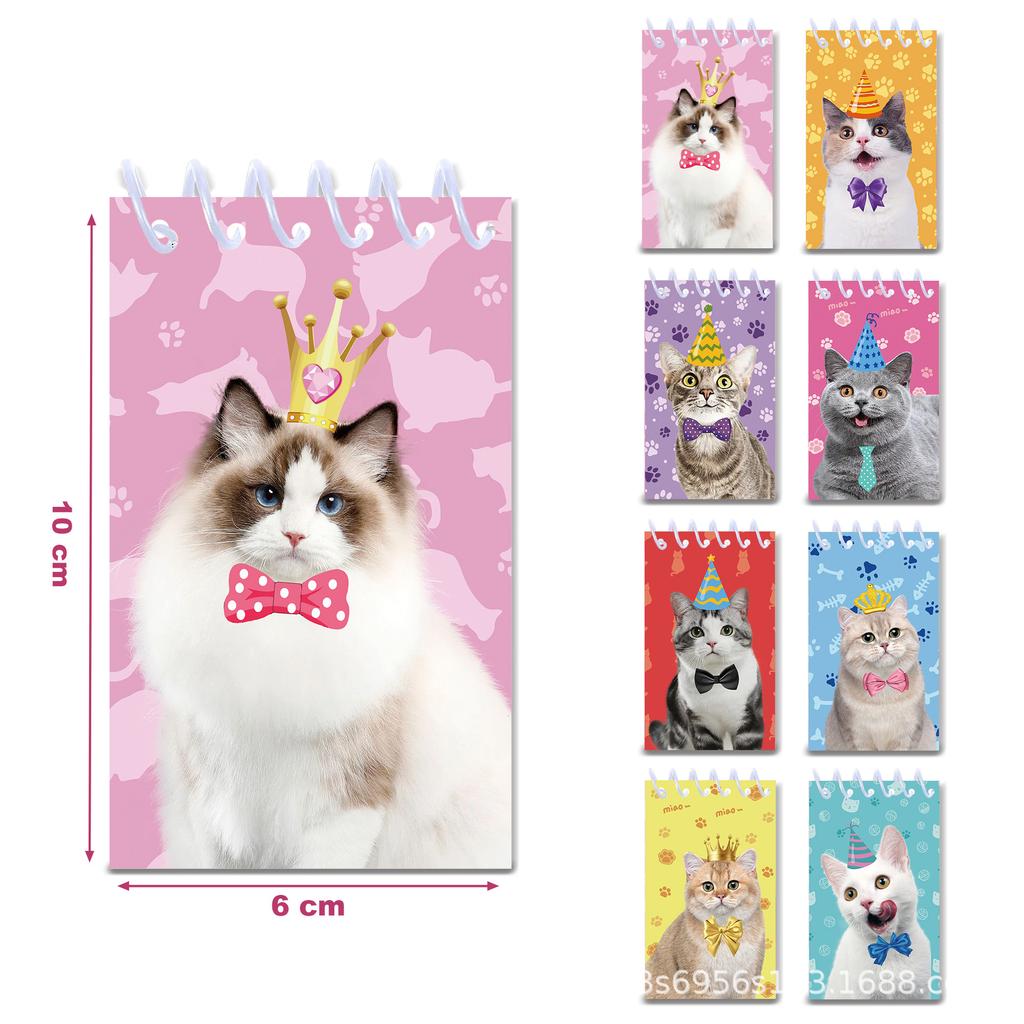 8pcs Cute Animal Spiral Notepad Kawaii Cat Dog Party Hat Memo Pad Tear Off Portable Notebook For School Student