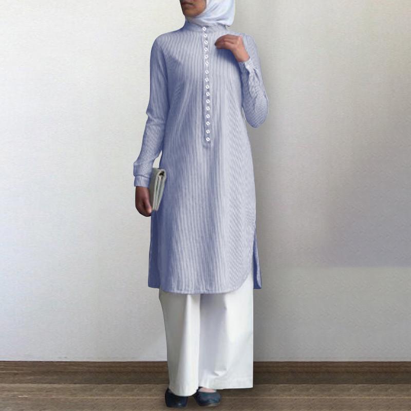 Zanzea Musluman Moda Cizgili Gomlek Uzun Ustler Kadin Gevsek Casual O Yaka Uzun Kollu Dugme Gomlek Pakistan Turk Islami Giyim Online Alisveris Sitesi Joom Da Ucuza Alisveris Yapin