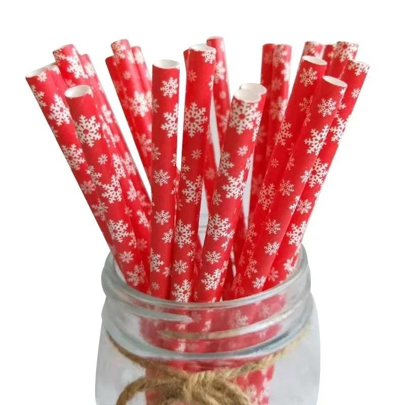 New 25pcs Disposable Christmas Paper Straws Snowflake Tree Drinking Straw Merry Christmas Decorations New Year Party Supplies
