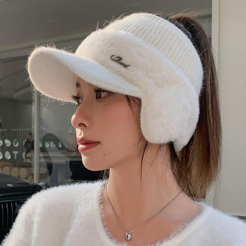 Winter Warm Ear Protection Knitted Cap Women's Foreign Style Fashion Korean Version Versatile Spring and Autumn Empty Top Baseball Cap Tide