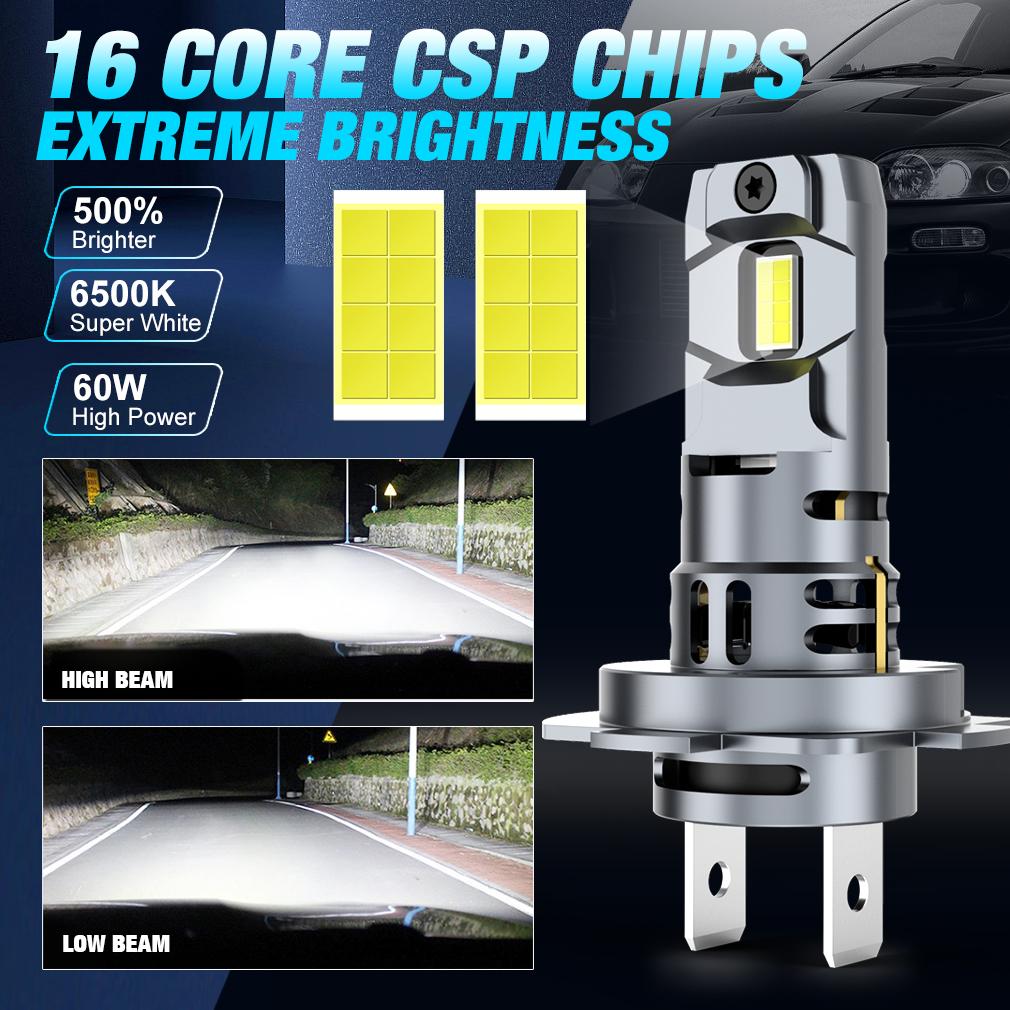 2Pcs 20000LM H7 LED Headlight Bulb LED Canbus 12V 60W LED Fog Light Wireless Mini Size Auto Lamp 6000K White Plug and Play