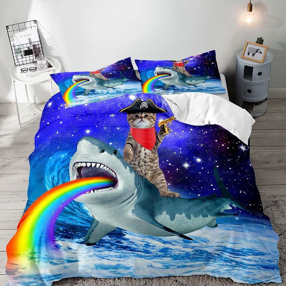 Shark marine life duvet cover digital print set suitable for boys and girls bedroom decoration bedding