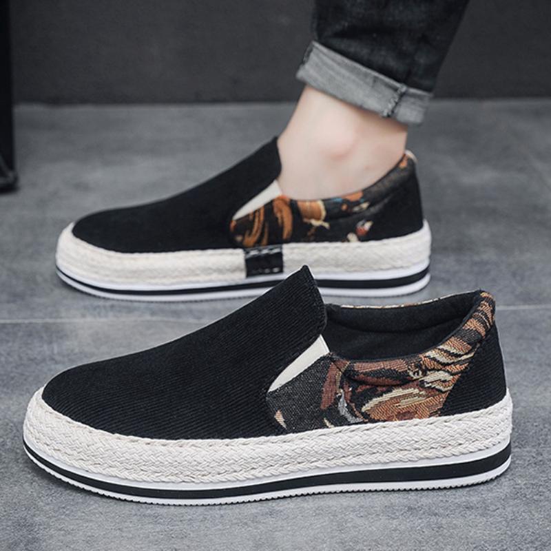 Fashion Men Shoes Men's Breathable Slip-on Casual Shoes Fisherman Loafers New Print Canvas Shoes Comfortable Lightweight Tenis Masculino