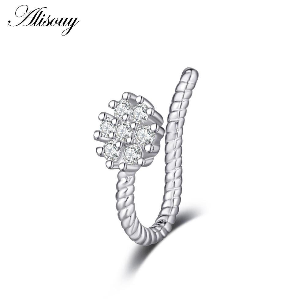 Alisouy 1pc Zirconia Fake Piercing Clip Nose Ring Body Jewelry for Women Ear Cuffs Heart Cross Star Leaf Flowers Clip Nose Rings