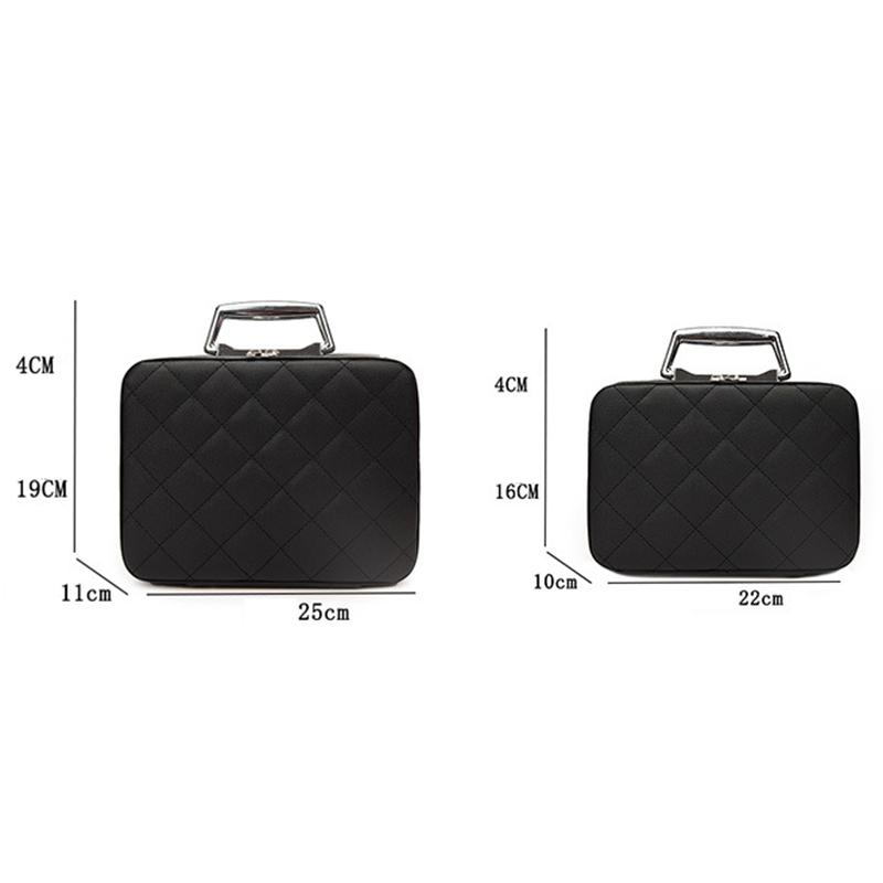 Leather Argyle Portable Women Cosmetic Bag Multifunction Waterproof Travel Storage Organize Handbag Female Mirror Makeup Case
