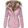 Women's Winter Faux Fur Collar Cotton Padded Jacket - Slim Fit, Long Sleeve, Zipper Hooded Overcoat