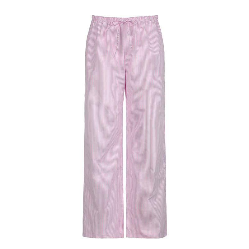

Darlingaga Simple European and American Style Lace-up Low Waist Stripes Casual Pants Women s Sweet and Spicy Pink Loose Straight Trousers Pink S