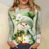 Women's 3D Christmas Snowflake Snowman Printed Round Neck Long Sleeve T-shirt Casual Long Sleeve Top Party Loose Women's Top