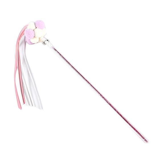 Funny Cat Stick Toy Flexible Long Pole Cat Teaser Wand with Bell And Tassel Interactive Pom-Poms Teaser Wand for Indoor Cats розовый