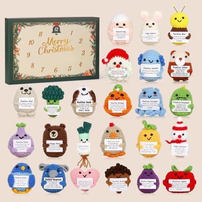 Christmas Countdown Calendar 2d Acrylic Holiday Party Favor 24 Days Handmade Emotional Crochet Toys with Positive Card