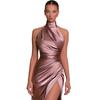 Halter Sleeveless Slit Slimming Dress Summer Stand-up Collar Dress