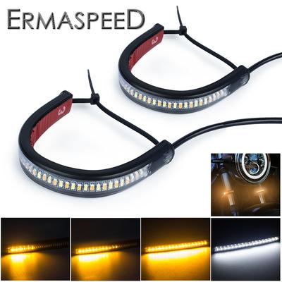 1/2 STÜCKE Flexible Fließende LED Motorrad Blinker Lichtleiste Weiß & Bernstein Motorrad Gabel Lauflichter Wasserdicht