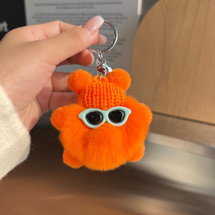 

Милый брелок в виде маленького угольного шарика из кроличьего меха рекс, подвеска для сумки, школьного рюкзака, кукла-уродец, мультяшная кукла, брелок для ключей автомобиля