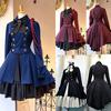 European and American Medieval Renaissance Retro Bow Long-Sleeved Ruffled Cosplay Dress with Puff Sleeves for Women