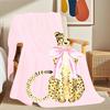1Pc Women'S Cheetah Print Blanket - Soft Pink With Cheetah Face & Spots, All-Season Cozy Throw For Couch, Bed, Travel, Camping -