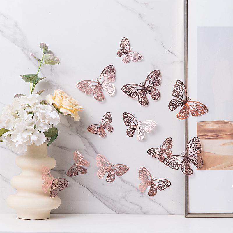 12Pcs/set 3D Hollow Butterfly Wall Sticker for Home Decoration DIY Wall Stickers Modern Wall Art Living Room Decoration