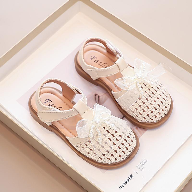 Girls  soft-soled shoes, summer girls  closed-toe sandals, new children s princess shoes, mesh bow shoes, versatile 21Inner Length13CM бежевый