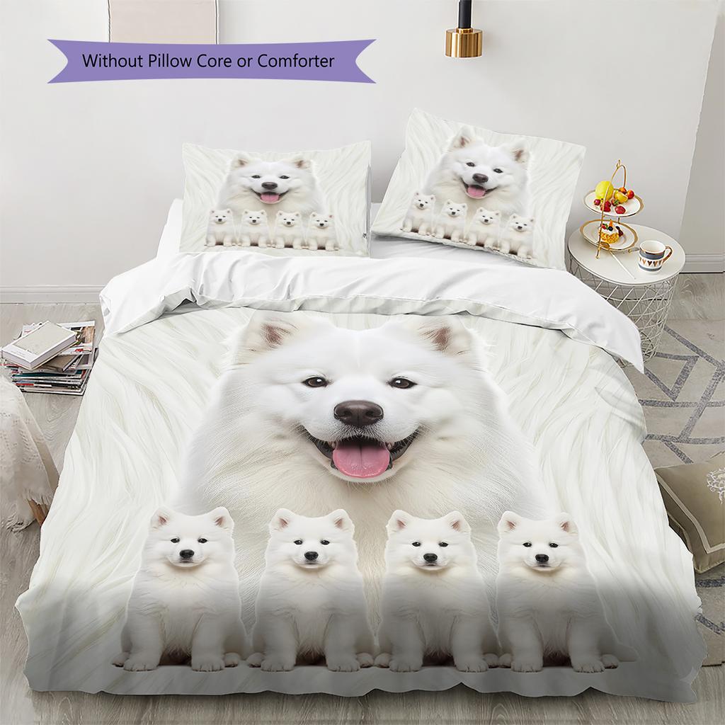 Samojed och Shilu Mönster Sängkläder Täcke Set Påslakan Örngott Heminredning Gåva (1 * påslakan + 2 * örngott, utan kärna)