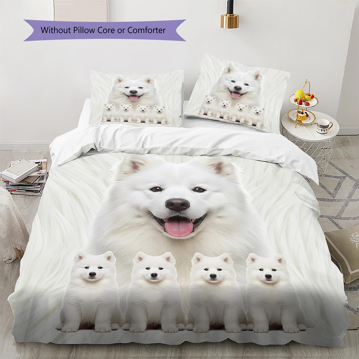 

Samoyed and Shilu Pattern Bedding Quilt Set Quilt Cover Pillowcase Home Decoration Gift (1 * duvet cover + 2 * pillowcase, without core) 135x200cm
