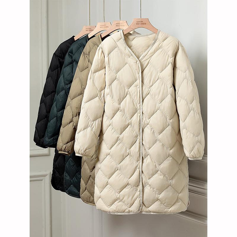 Women Winter Coats Autumn Long Down Jackets Collarless Windproof Puffer Parkas