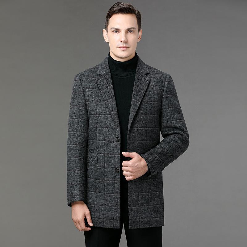 High-end Wool Suit for Young and Middle-aged People, Down-lined Woolen Coat, Men's Double-sided Cashmere Coat, Winter Dad Coat