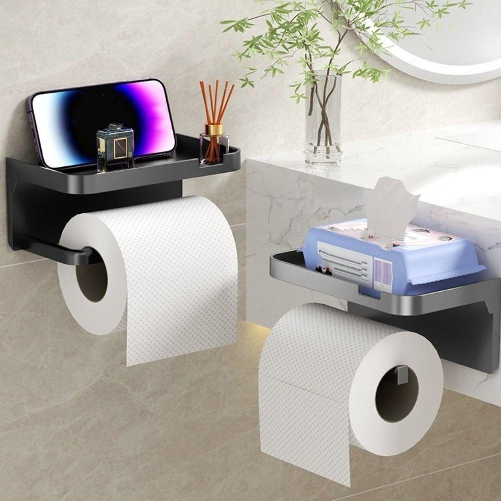Space Saving Toilet Paper Holder Wall Mounted Storage Shelf Large Paper Roll Holder  Bathroom