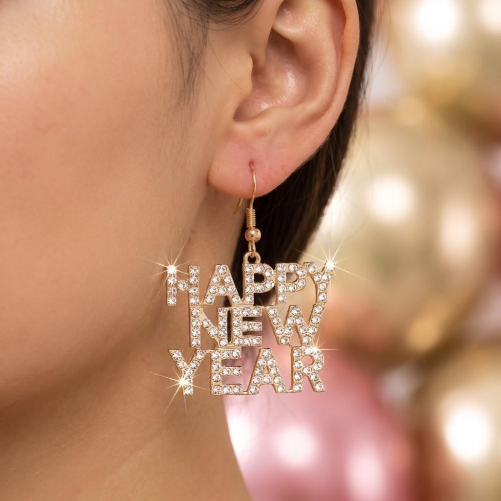 Happy New Year Letter Happy New Year Earrings Elegant Stud Earrings Letter Earrings Travel