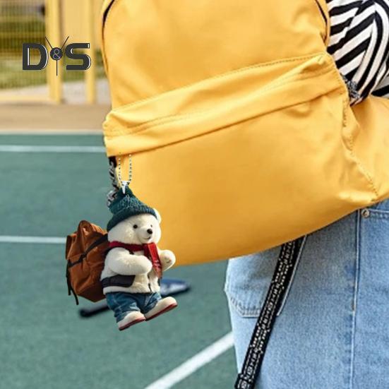 Roztomilý medvěd zpětné zrcátko přívěsek stylový batoh design medvěda realistické ozdoba bílého medvěda pro auto domů vánoční stromek jedinečný dárek