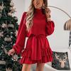 Women's Casual Solid Color New Long Sleeve Solid Color Loose Ruffle Dress