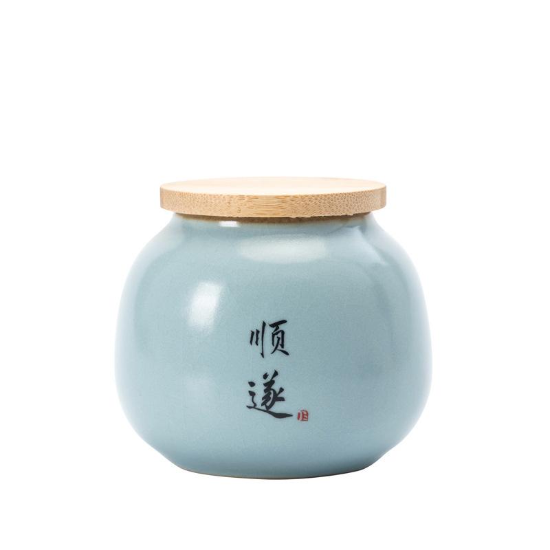 Tea Canister Ceramic Small Tianqing Ru Kiln Crackle Sealed Household Tea Storage Canister Pu'er Tea Green Tea Packaging Canister