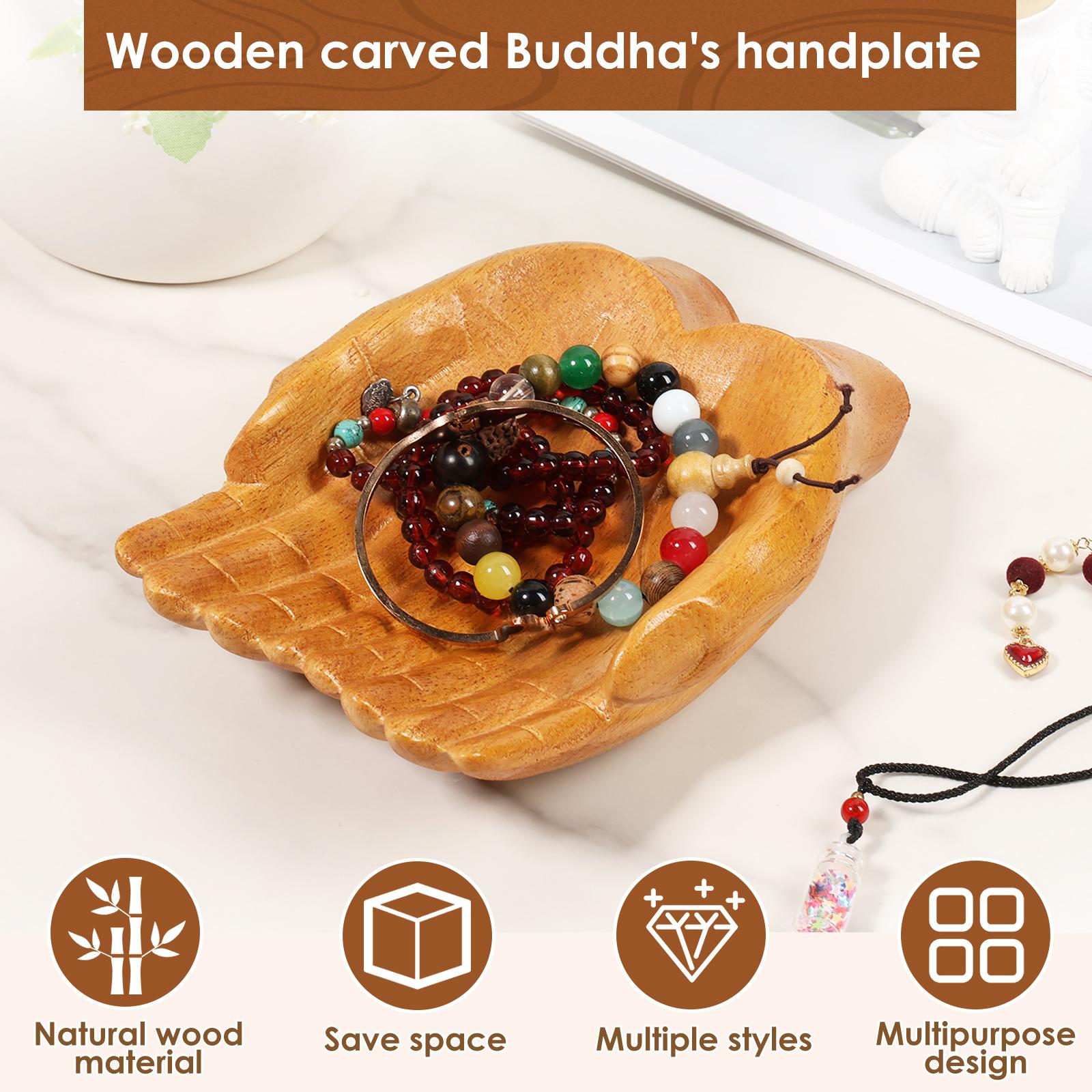 Wood Carved Hand Decorative Bowl Table Aesthetic Crystal Stones Hand Holder Versatile Crystal Offering Hand for Entryway marrone