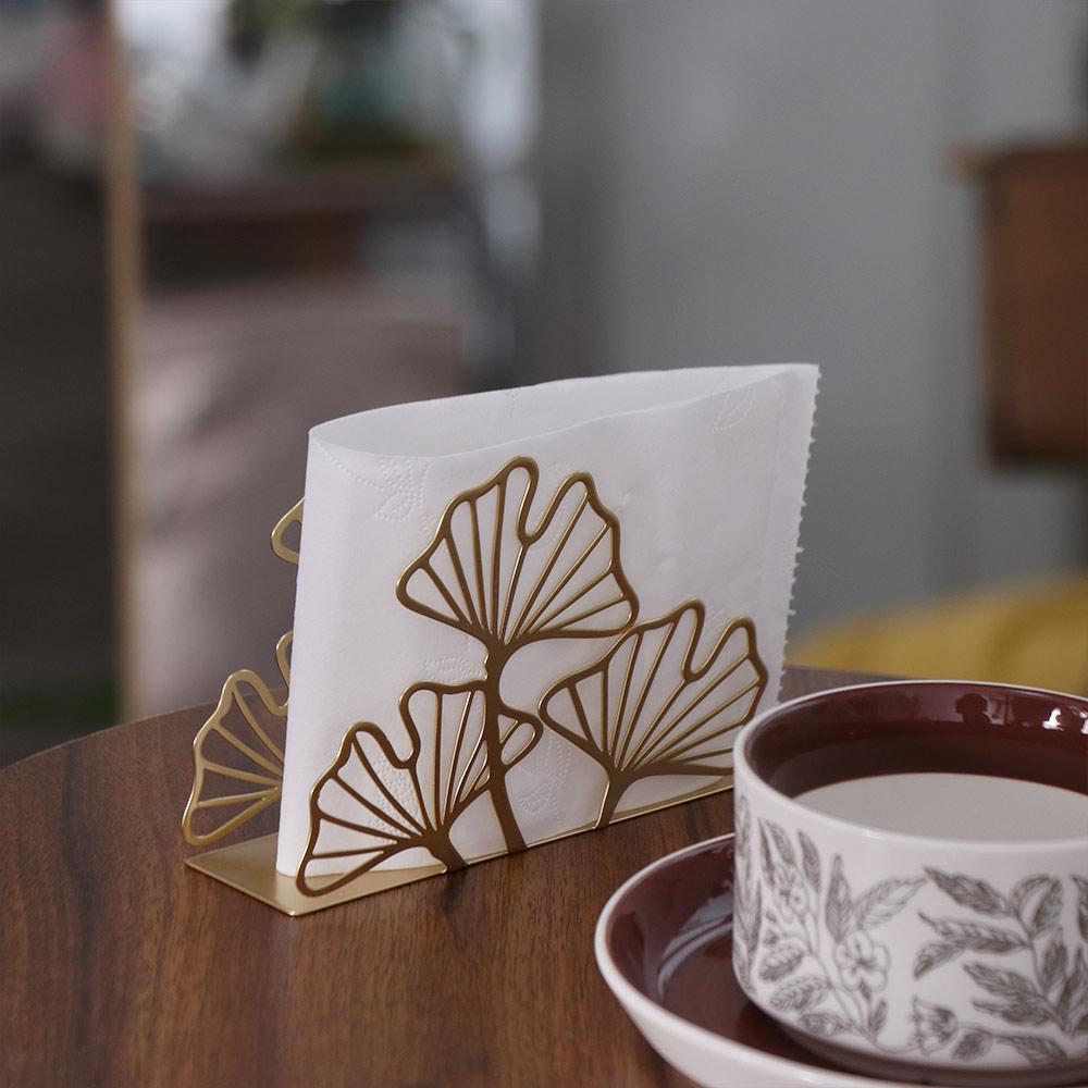 High-end Metal Tissue Holder Modern Iron Tissue Rack Creative Ginkgo Leaf Napkin Holder  Hotel